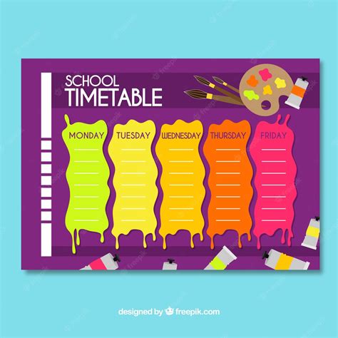 Free Vector School Timetable Template In Flat Style