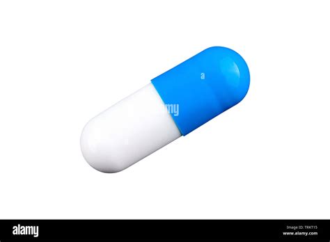 Macro photo of blue and white capsule. Isolated Stock Photo - Alamy
