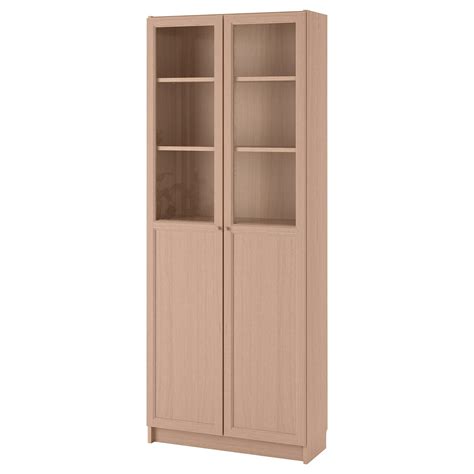 Billy Bookcase With Panelglass Doors White Stained Oak Veneer Ikea