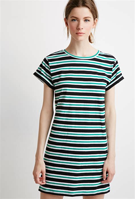 Lyst Forever 21 Contemporary Striped T Shirt Dress In Green