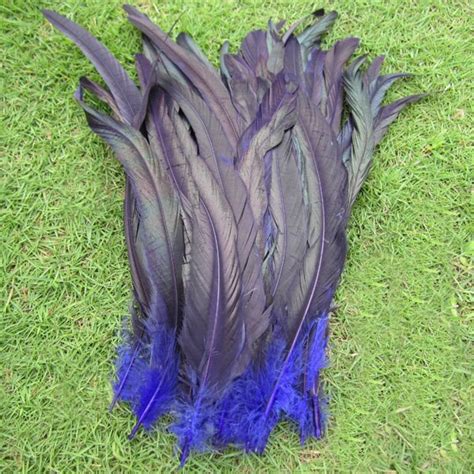 Blue Feather 50pcslot Half Bronze Rooster Coque Tails Feather Dyed Royal Blue 10 12 25 30cm