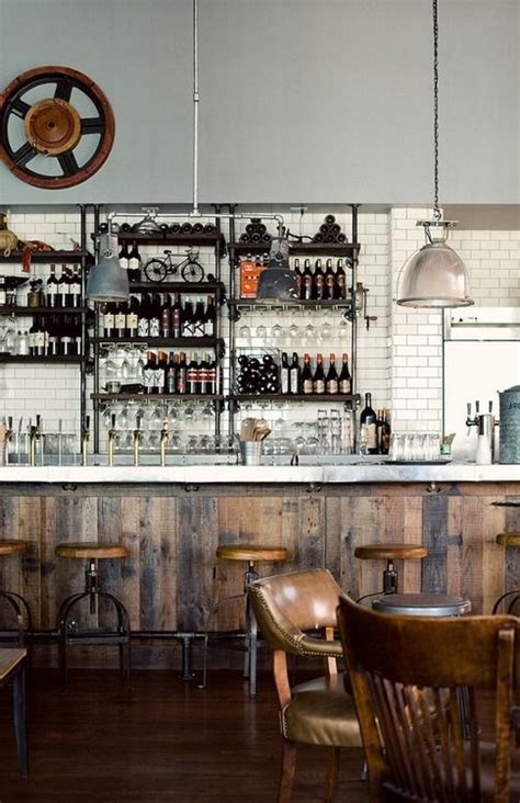 Metal kitchen shelves industrial looking bar chairs. .An industrial commercial kitchen/Bar | Design ...
