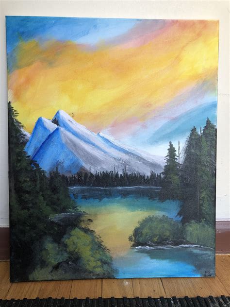 Acrylic Painting Following A Bob Ross Tutorial Was Hard To Do But