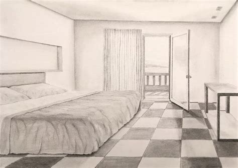 How To Draw In Linear Perspective Bedroom Pencil Drawing In One Point