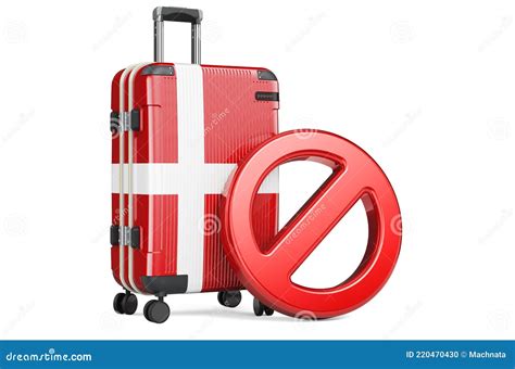 Denmark Entry Ban Suitcase With Danish Flag And Prohibition Sign Stock