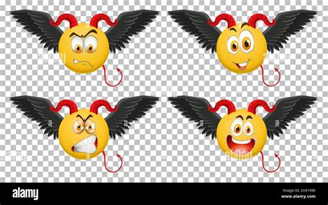 Set Of Devil Emoticon With Facial Expression Illustration Stock Vector