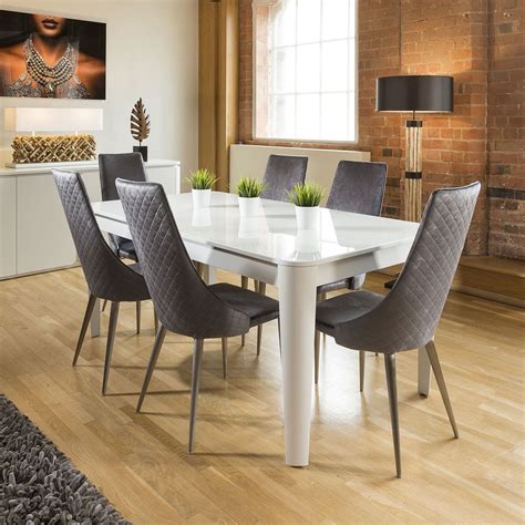 A glass topped italian design dining table that. Luxury Extending Dining Set Glass Top Table 6 Tall Grey ...