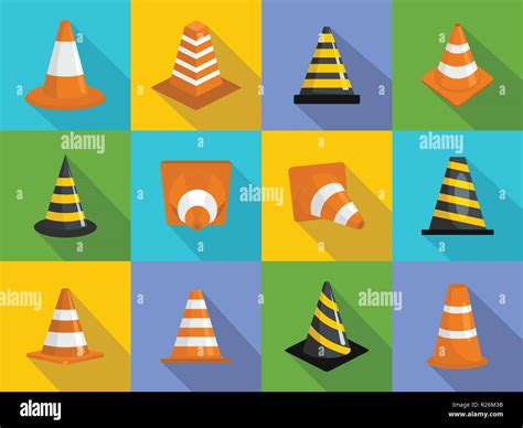 Traffic Cone Icons Set Flat Illustration Of 12 Traffic Cone Vector