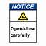 ANSI Open/Close Carefully Sign With Symbol ANE 35401