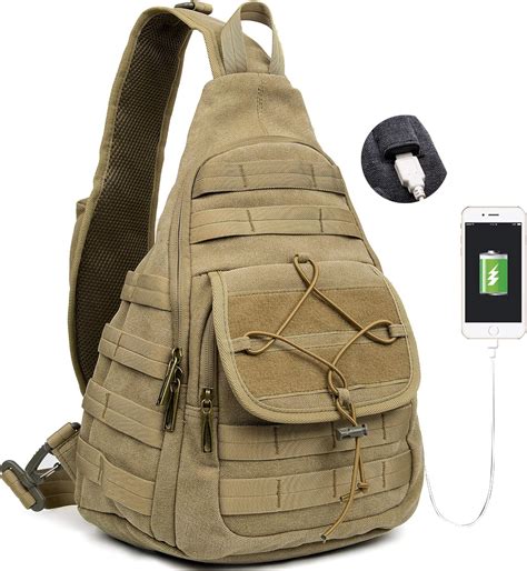 Tactical Backpack Canvas Sling Bag Chest Crossbody Military