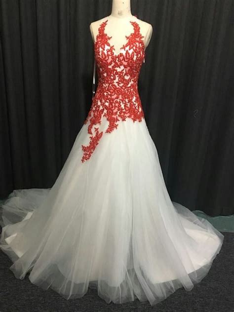 Style 012817 Red And White Halter Style Wedding Dresses From Darius