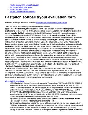 Softball tryout evaluation form template | jotform a softball tryout evaluation form is a document that is used to evaluate the skills of the players during a softball tryout. Softball Tryout Evaluation Form - Fill Online, Printable, Fillable, Blank | PDFfiller