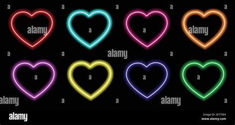 Colorful Neon Heart Set Vector Illustration Neon Light Heart Sign
