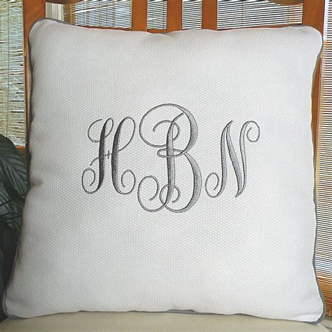 White Monogrammed Pillow Gray With Piping By Crystalcreates2001