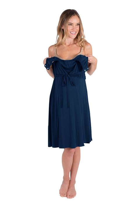 Navy Blue 3 In 1 Maternity Labor Nursing Gown Navy Blue Maternity Dress