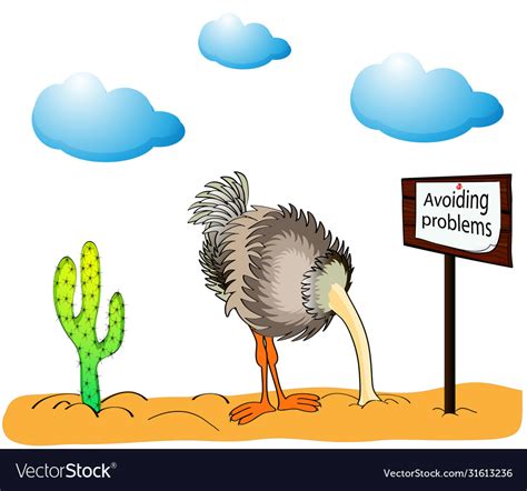 An Ostrich Head In Sand With An Inscription Vector Image