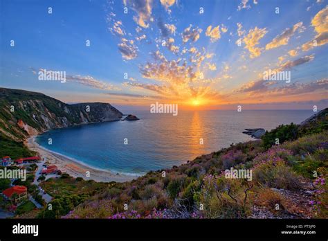 Sunset On Petani Beach Kefalonia Greece Stock Photo Alamy