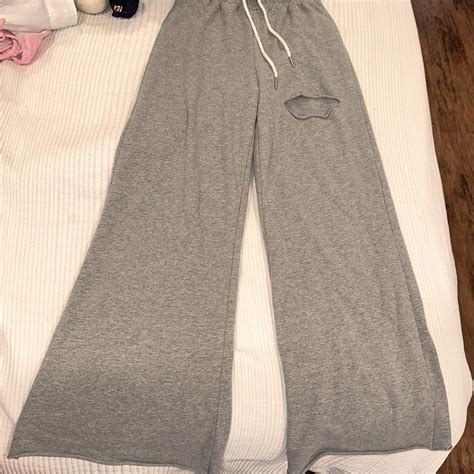 Glassons Gray Xs Wide Leg Sweatpants With Rip On Depop
