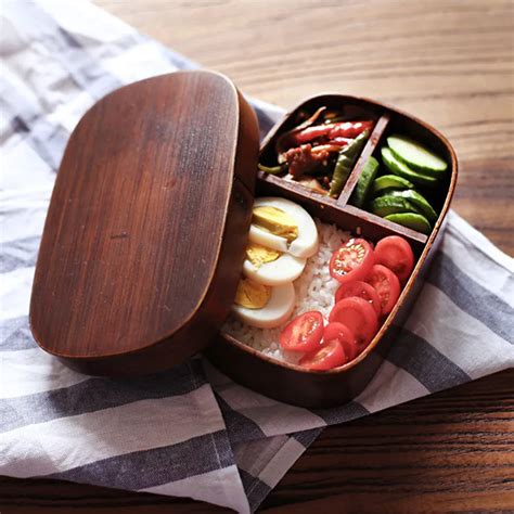 Wooden Japanese Bento Box Wood Lunch Box Food Container Lunchbox