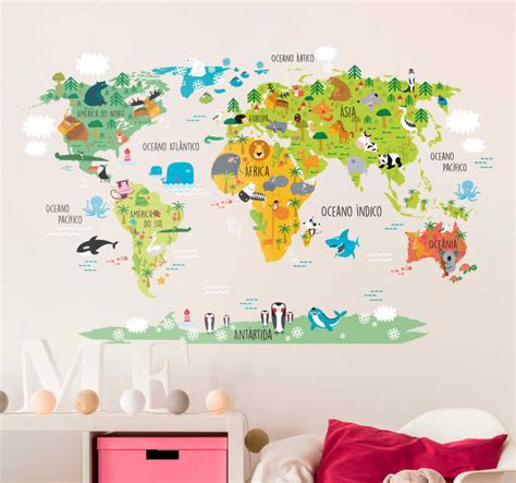 Adesivo de parede de mapa para decorar sua sala ou escritório. Autocolantes de parede Infantil TenStickers