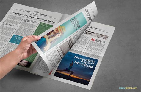 Free newspaper mockup demonstrating a man perusing a paper with space for promotion or article content.the paper covers a wide assortment of points including sports, governmental issues, style, business, world's occasions, diversion, and so on. 9 Newspaper PSD Advertisement Mockups | ZippyPixels