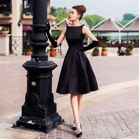 audrey hepburn style dress vestidos women summer black retro casual party robe rockabilly 50s
