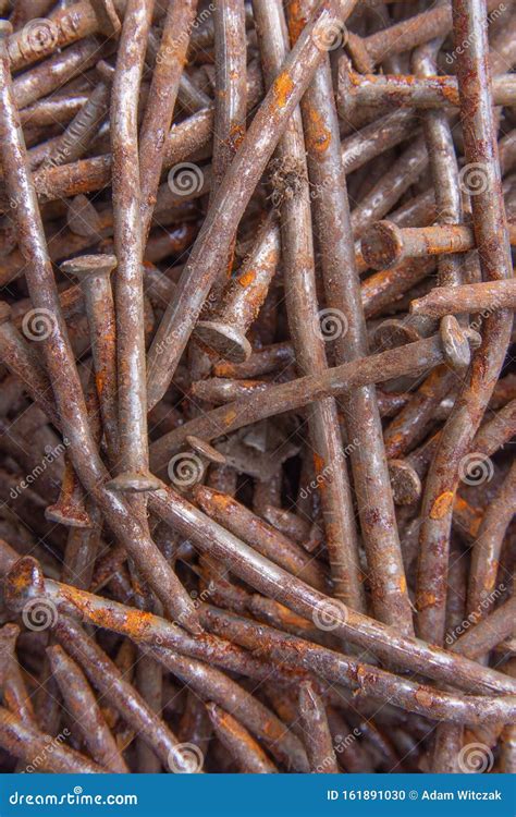 Many Rusted Nailgroup Of Iron Rustmetal Surface Becomes Brown From
