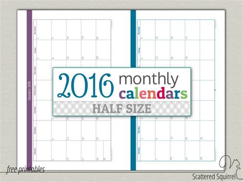 Update Half Size 2016 Monthly Calendars Personal Planner Personal