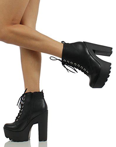 Soda Womens Gru Faux Leather Lace Up Thick Platform Chunky Heel Lug