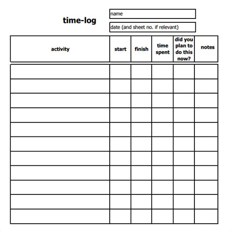 Free 14 Time Log Templates In Pdf Ms Word