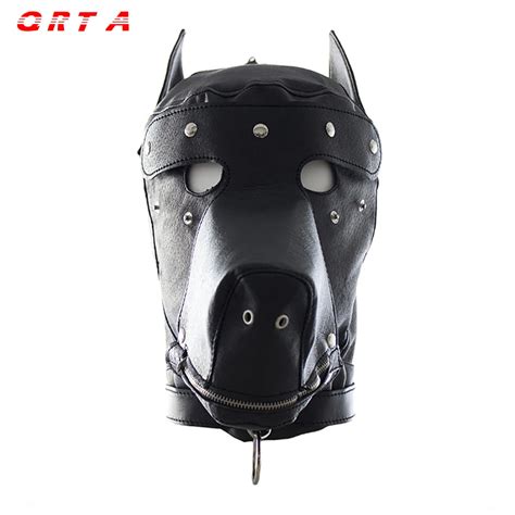 Qrta Faux Leather Fetish Dog Mask Sexy Realistic Head Bondage Hood