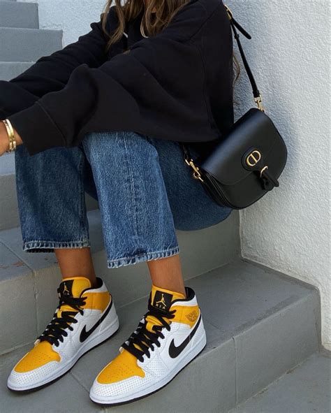 Air Jordan 1s Black And Yellow Sneaker Outfits Women Jordan Outfits