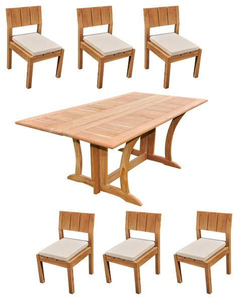 7 Piece Outdoor Patio Teak Dining Set 69 Folding Table 6 Vera