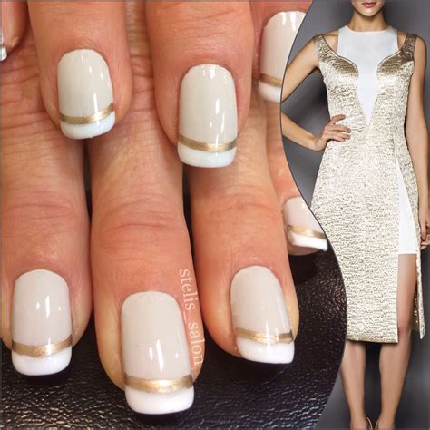 Stelis Double French Manicure In Cream White And Gold Dress Is By