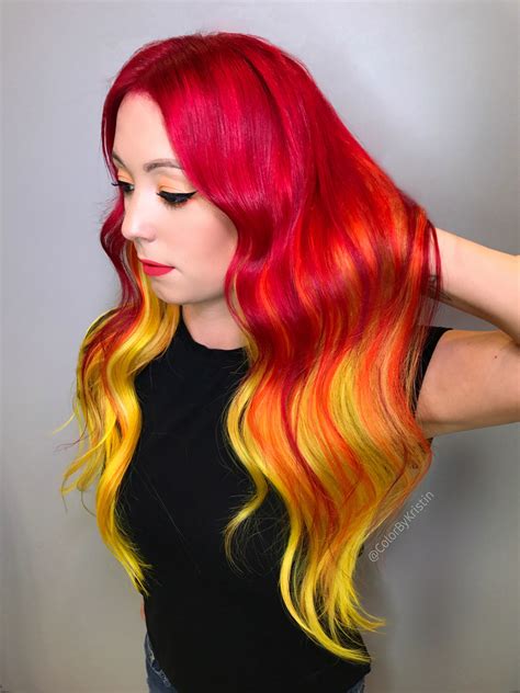 Red Orange Yellow Ombre Balayage Vivid Hair Color Pulpriot