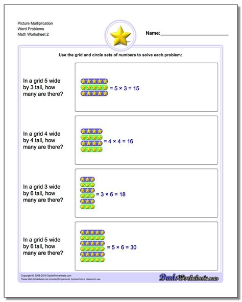 Children work on their math automaticity and accuracy skills in this set of 48 mixed math problems. Multiplication Picture Word Problems
