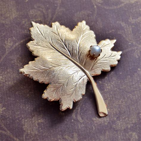 Vintage Sarah Coventry Leaf Brooch With Faux Pearl 1960s Pin Etsy