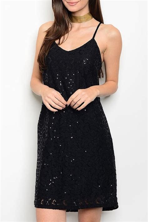 Lace Spaghetti Strap V Neck Front All Over Sequins Dress With Full