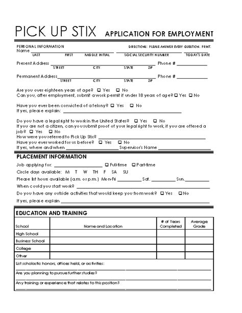 Fill Out Pick Up Stix Job Application Form To Gain Valuable Experience