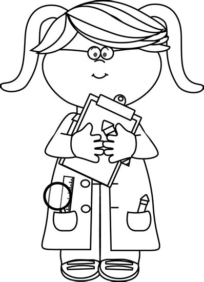 Black And White Girl Scientist With A Clipboard Clip Art Black And