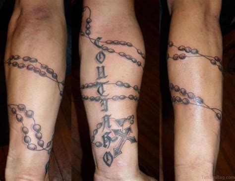Praying hands with rosary tattoo. 52 Great Rosary Tattoos On Arm