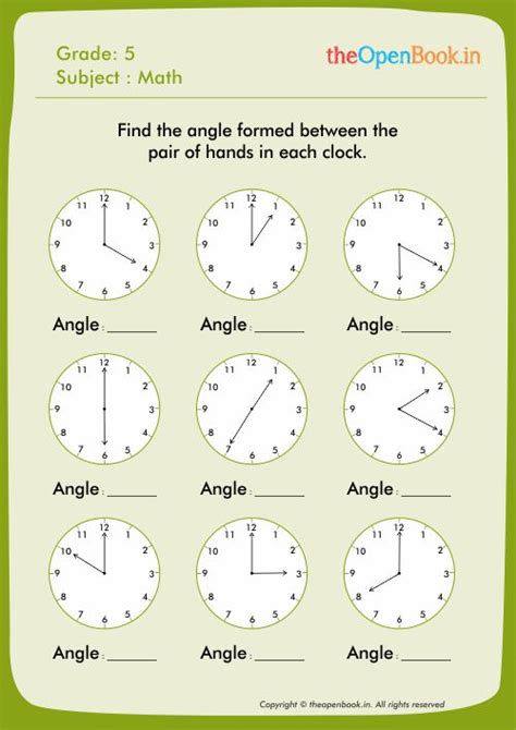 Clock Angles Worksheet With Answers
