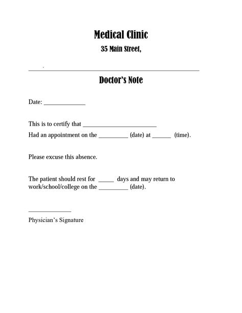Free Doctor Note Template For Word Free Printable Doc