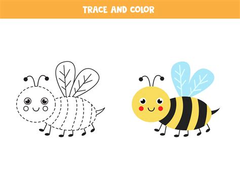 Trace And Color Cute Bee Worksheet For Kids 2275151 Vector Art At