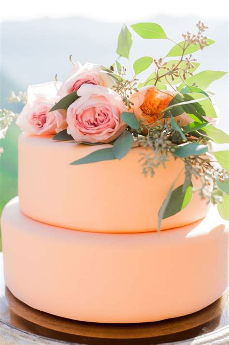 Romantic Mountaintop Wedding Inspiration Peach Wedding Wedding Cakes