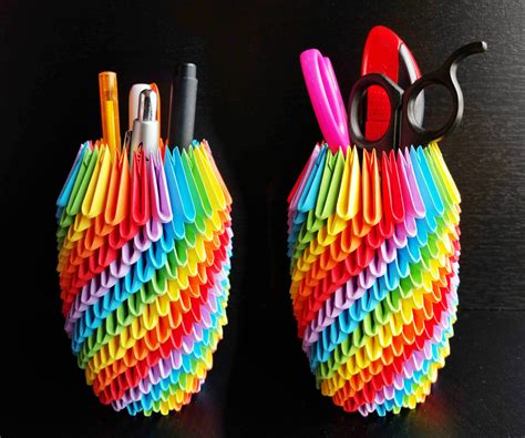 Diy Rainbow 3d Origami Pencil Holder 8 Steps With Pictures