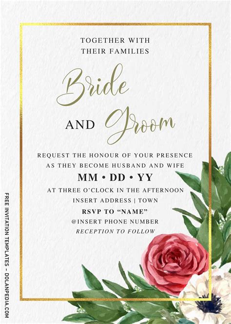 Printable Everlasting Pink Rose Wedding Invitations Paper Invitations