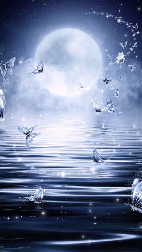 1366x768px 720p Free Download Water And Moon Art Glitter Stars