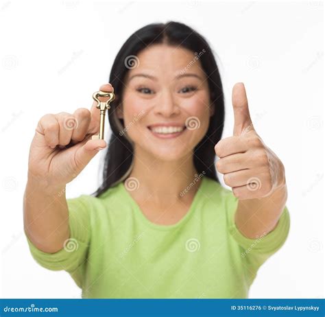 Asian Woman Hold Old Key On White Stock Photo Image Of Ownership