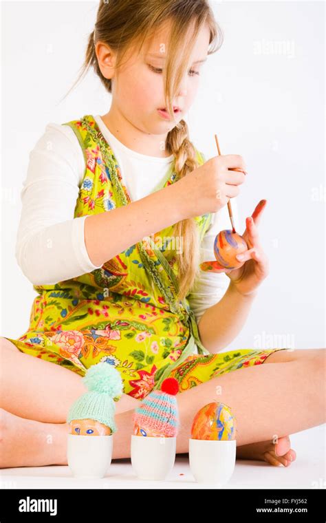 Young Girl Painting Easter Eggs Stock Photo Alamy